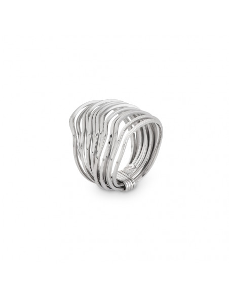 Anillo plata K00383R/RO rodiado realizado a mano con hilos de plata