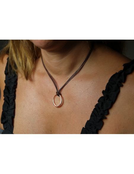 Colgante K00363P/RO anilla plata rodiado collar algodon