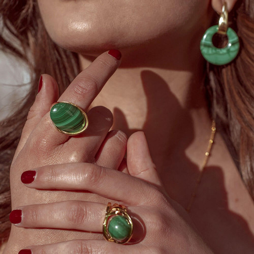 Pendientes malaquita plata recubierto oro 18 kt...