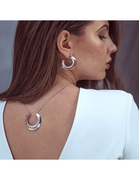 Collar plata K00569P rodiada media luna