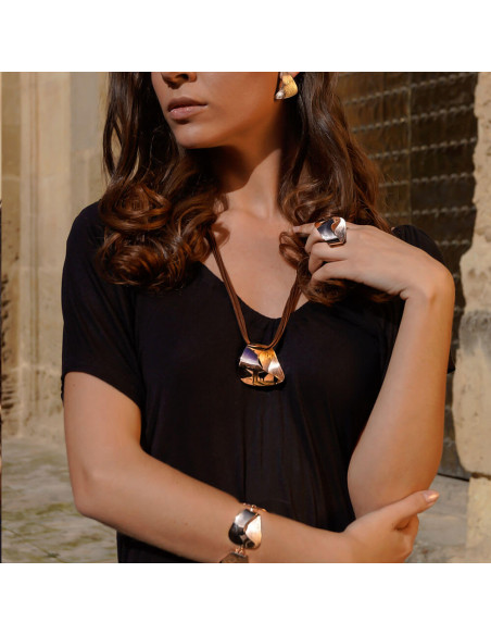 Pulsera plata recubierta oro rosa 18kt boomerang K0087B/OR