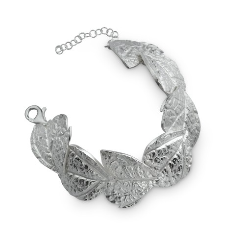 Pulsera de plata con textura de hoja natural TN280