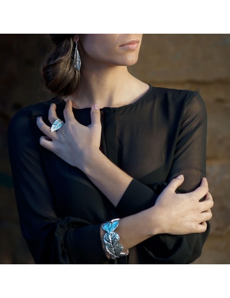 Pulsera de plata con textura de hoja natural TN280