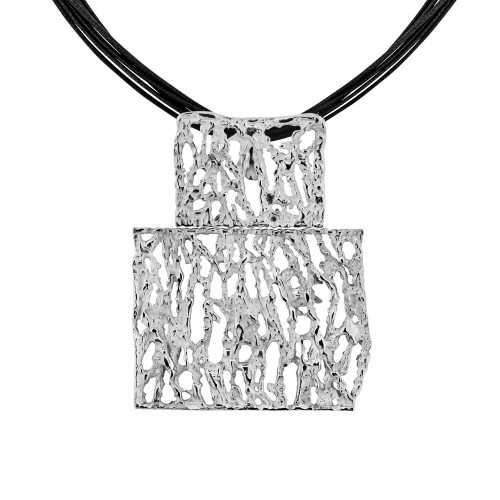 Colgante collar de plata rodiada con textura K00142P/RO