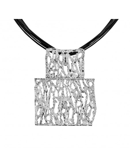 Colgante collar de plata rodiada con textura K00142P/RO