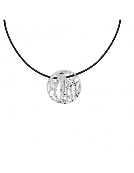 Colgante de plata rodiado redondo textura rustica K00183P/RO