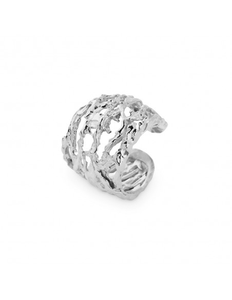 Anillo de plata ajustable con textura natural K00192R/RO