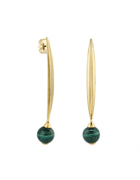Pendientes malaquita plata recubierto oro 18kt TN537EM