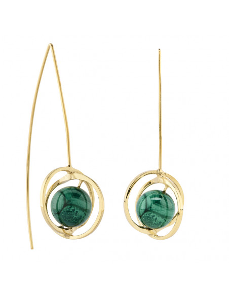 Pendientes malaquita plata recubierto oro 18 kt TN605EM