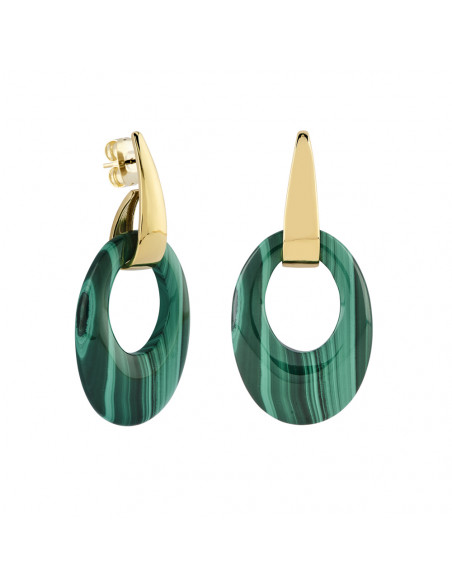 Pendientes malaquita plata recubierto oro 18kt K00541E