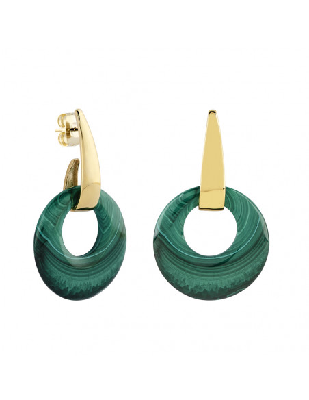 Pendientes malaquita plata recubierto oro 18 kt K00540E