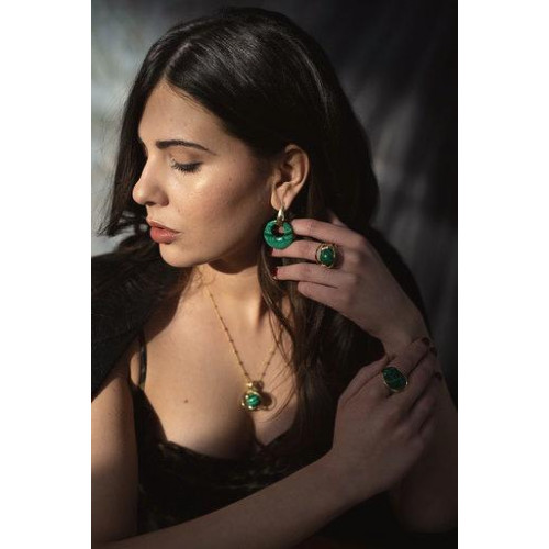 Pendientes malaquita plata recubierto oro 18 kt...