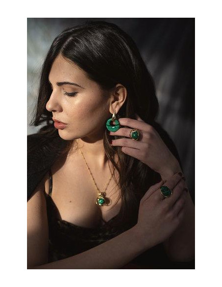 Pendientes malaquita plata recubierto oro 18 kt K00540E