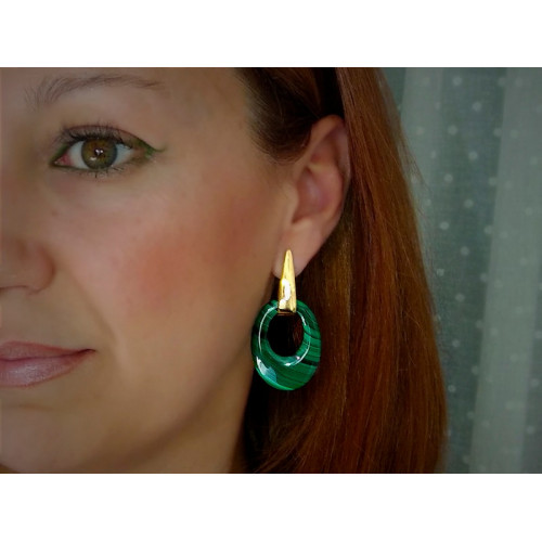 Pendientes malaquita plata recubierto oro 18kt...