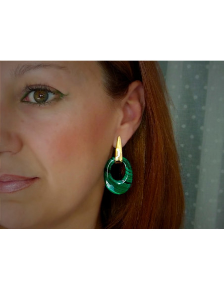 Pendientes malaquita plata recubierto oro 18kt K00541E