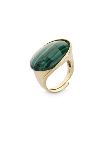Anillo malaquita K00539R plata recubierto oro 18 kt