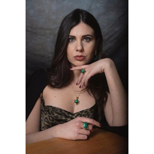 Anillo malaquita K00539R plata recubierto oro...