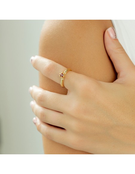 Anillo solitario recubierto oro piedra granate K00710R