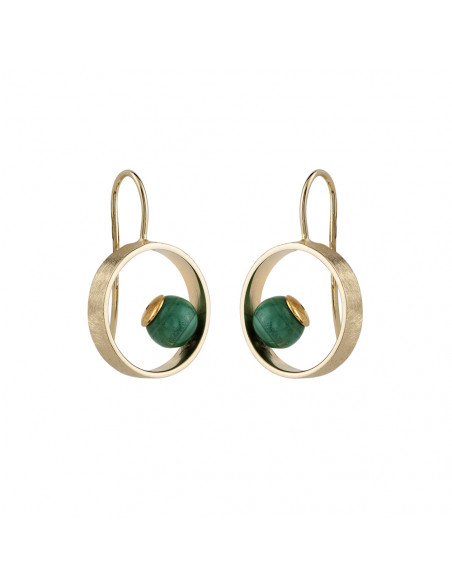 Pendientes plata recubierto oro 18 kt malaquita K0014EM