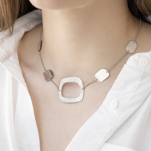 Collar plata eslabones cuadrados K00740N