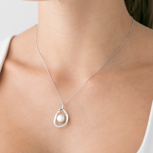 Collar perla plata rodiada K0022P