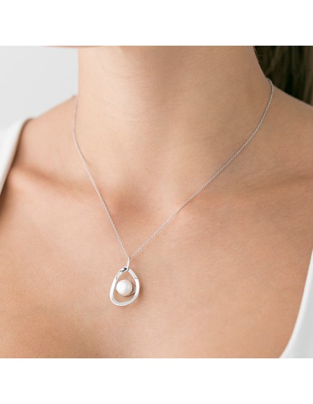 Collar perla plata rodiada K0022P